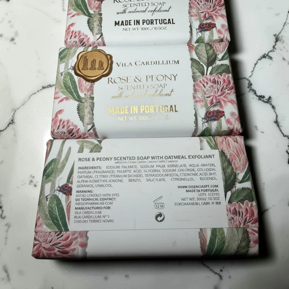 Vila Cardillium Rose & Peony Soap Set 3pk 10.5oz New Portugal Oatmeal Exfoliant